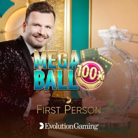Official Table Games logo: First Person Mega Ball by Evolution at Oscarspin